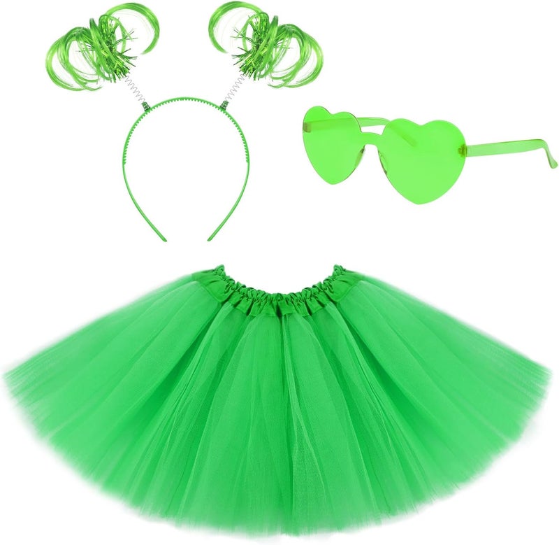 Lainlight Store Tutu for Girls, 3 Layered Tulle Tutu Skirts Set with Heart Glasses,Ponytail Headband Cosplay Party Supplies - Image 1